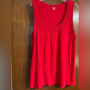 a.n.a Bright Red Lace Yoke Scoop Neck Tank